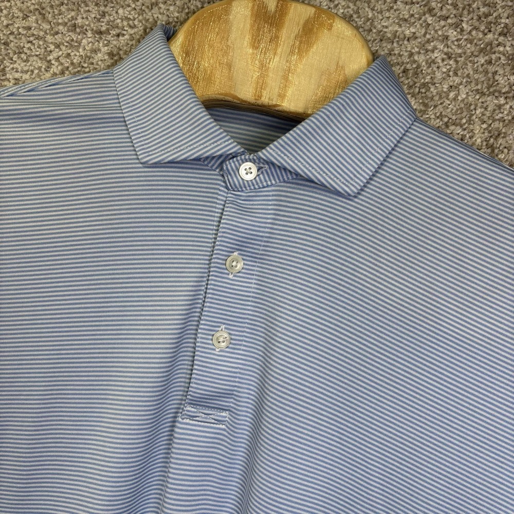 Holderness & Bourne Polo Shirt Mens Large Blue Stripe Tailored Fit Golf Stretch